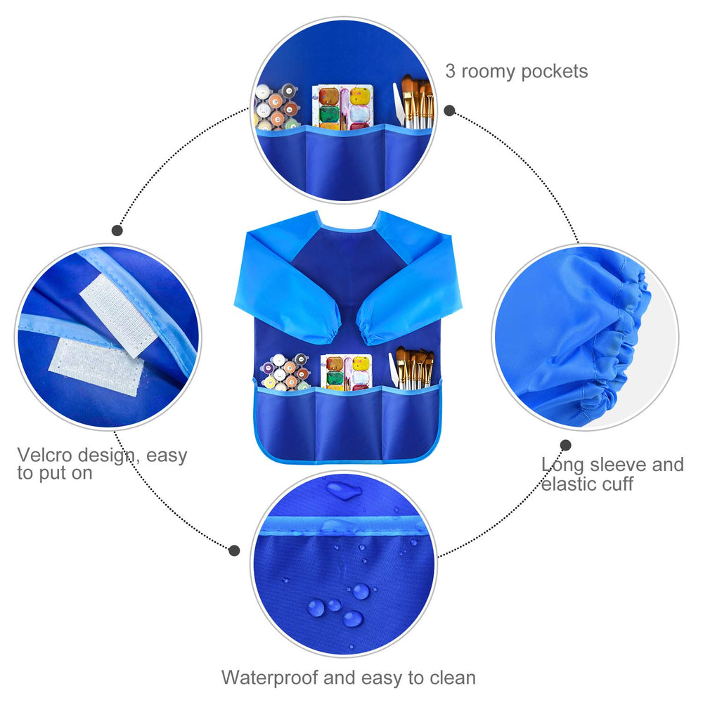 KUUQA blue smock with three pockets keeps art supplies within reach