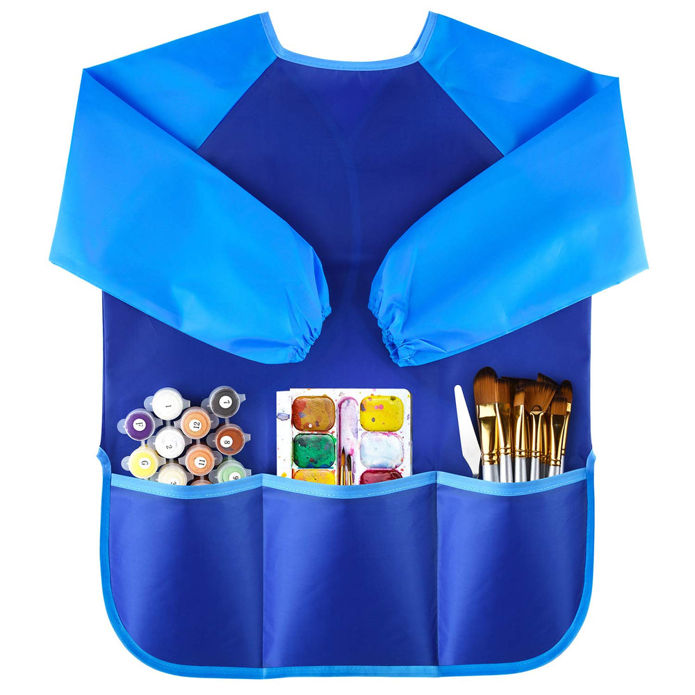KUUQA waterproof art smock front pockets keep supplies organized during crafts.