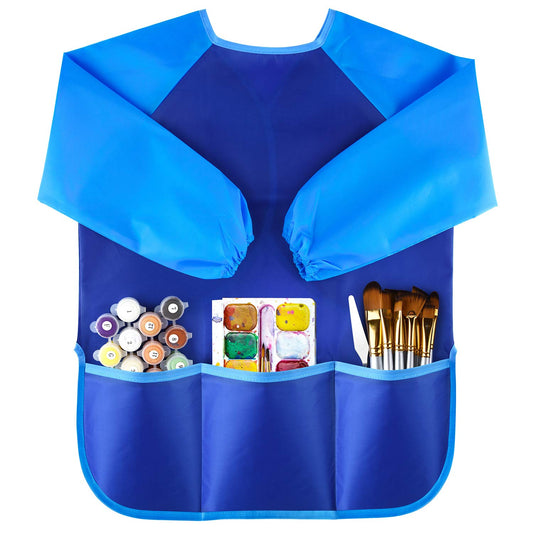 KUUQA waterproof art smock front pockets keep supplies organized during crafts.