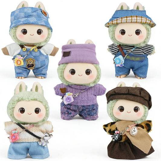 Kuvanspok Labubu 5-outfit doll clothes for 17cm dolls, stylish wardrobe upgrade.