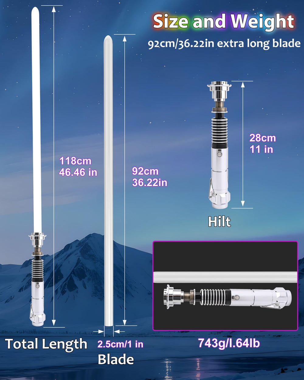 KUVPOT lightsaber color-changing LEDs for dynamic visual effects.