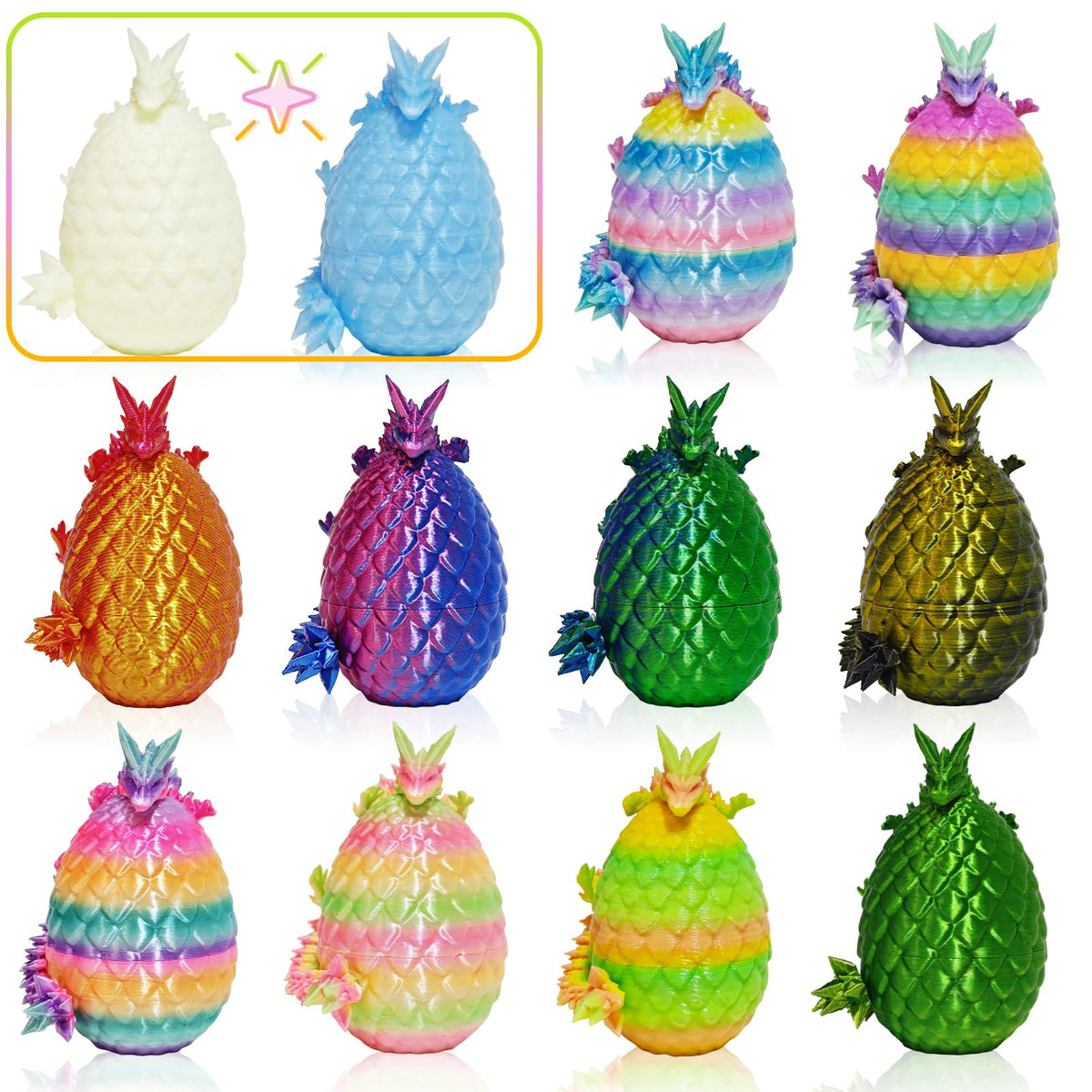 KVERM dragon egg collection 12-pack: vibrant display pieces for fantasy lovers.