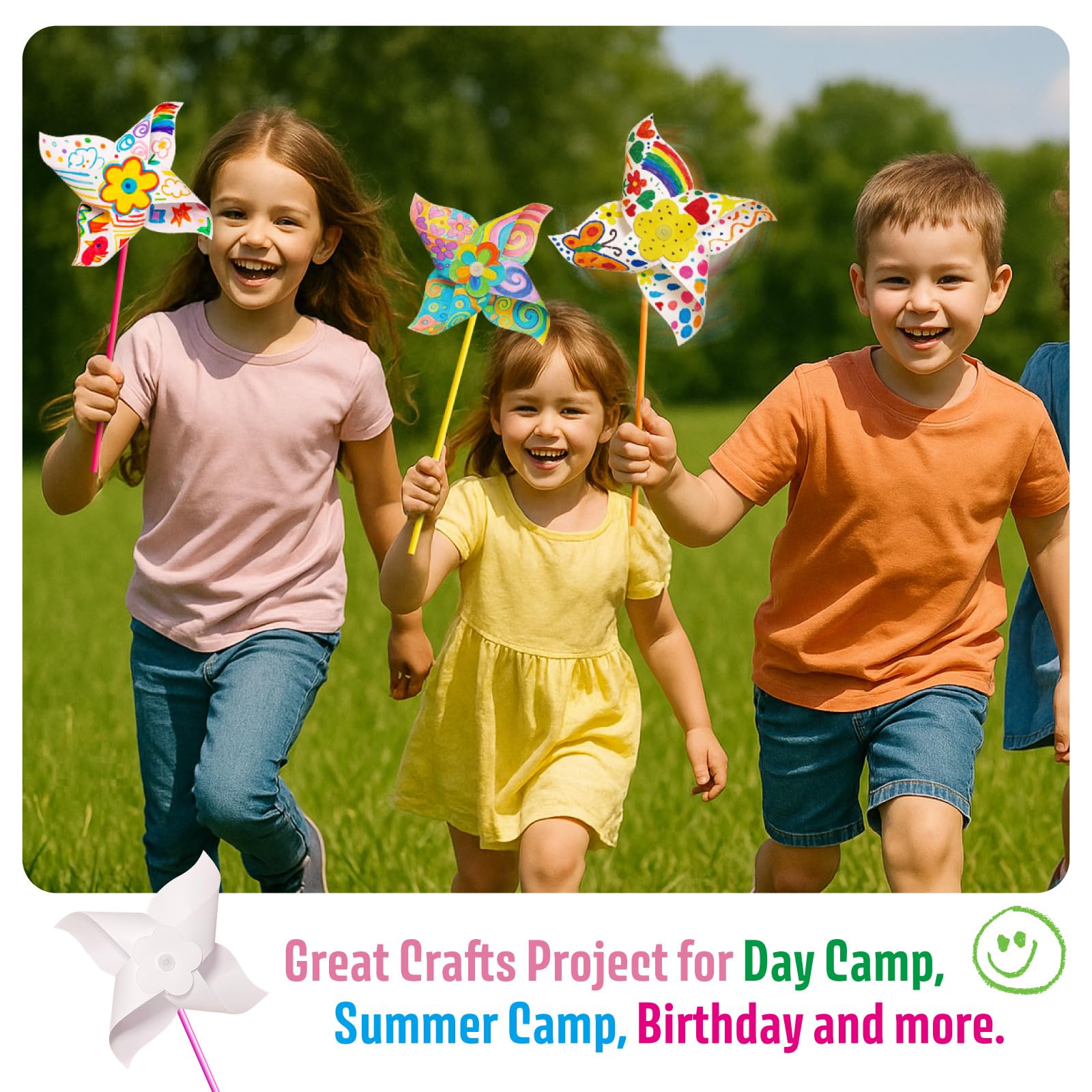 Spinning pinwheels demonstrate wind-powered motion with KwestSync crafts