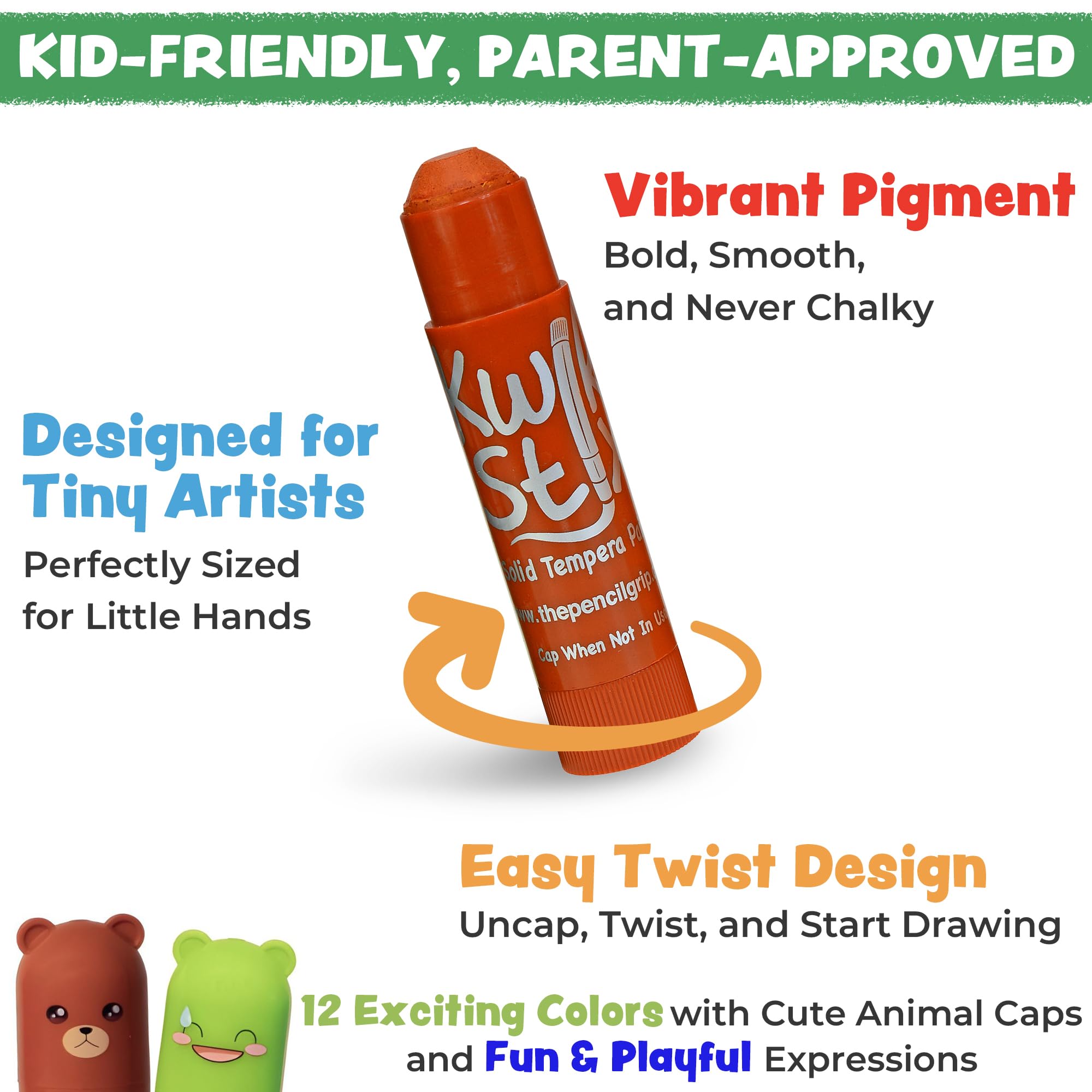 Kwik Stix Cuties easy cleanup after crafts and playtime.