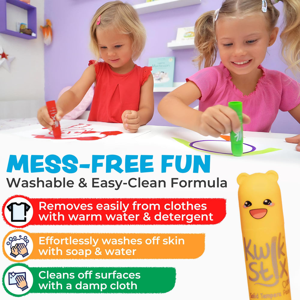 Kwik Stix Cuties washable formula cleans hands easily after crafting.