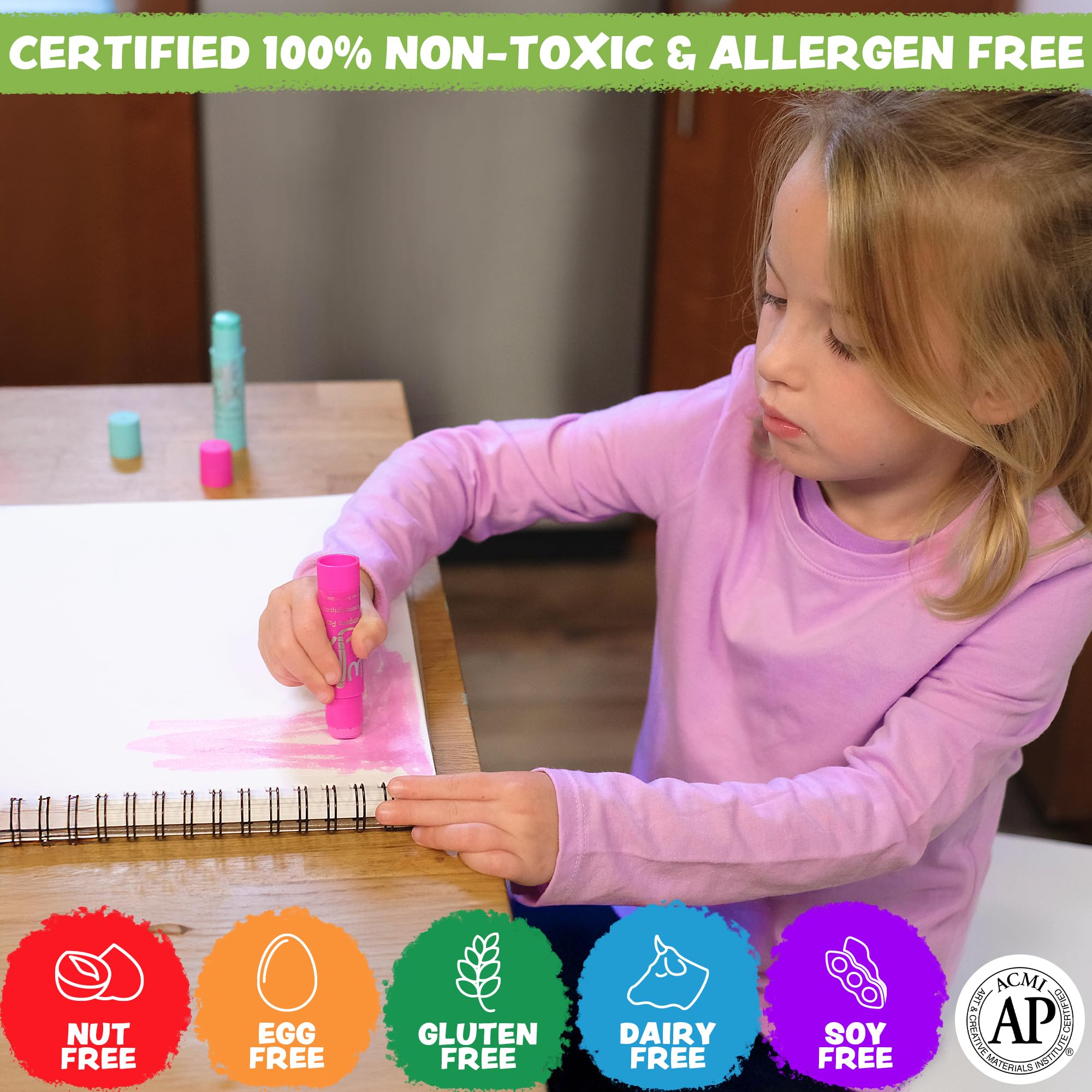 Non-toxic Kwik Stix ensure a safe, allergen-free creativity session.