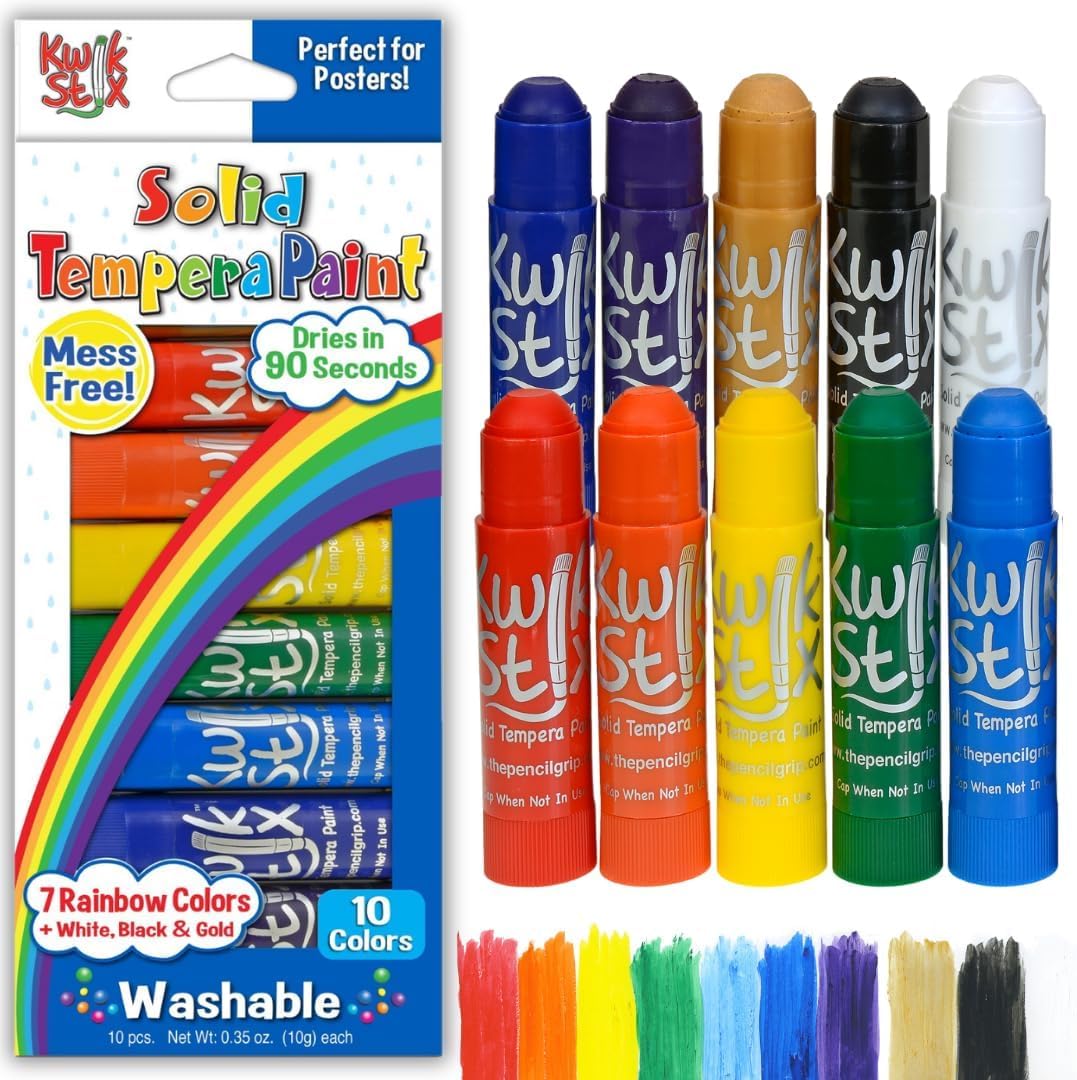 Kwik Stix rainbow pack front shows vibrant colors for quick, mess-free art projects.