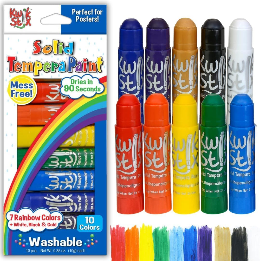 Kwik Stix rainbow pack front shows vibrant colors for quick, mess-free art projects.