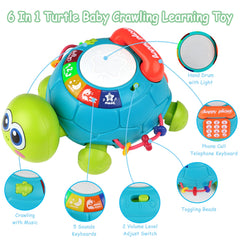 KWYZ Musical Turtle Crawling Toy pretend phone mode fosters early communication through role-play.