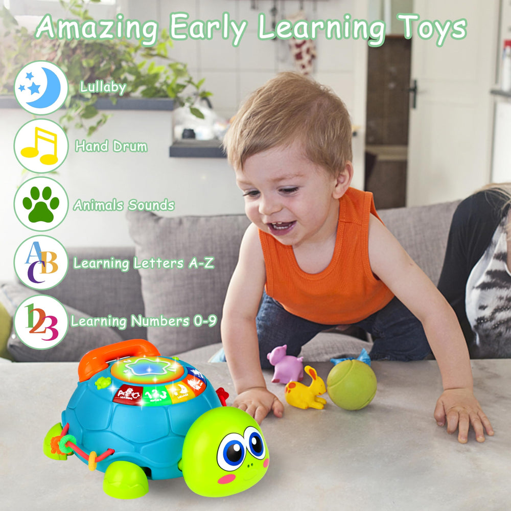 KWYZ Musical Turtle Crawling Toy rotation beads aid visual tracking during play.