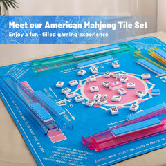 Kyerlish blue printed carrying bag shown for portable, protected travel Mahjong setups.