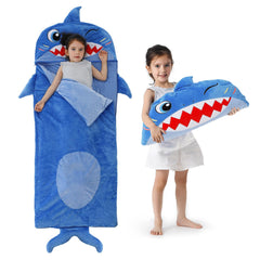 Kyerlish shark sleeping bag with plush pillow for cozy naps.