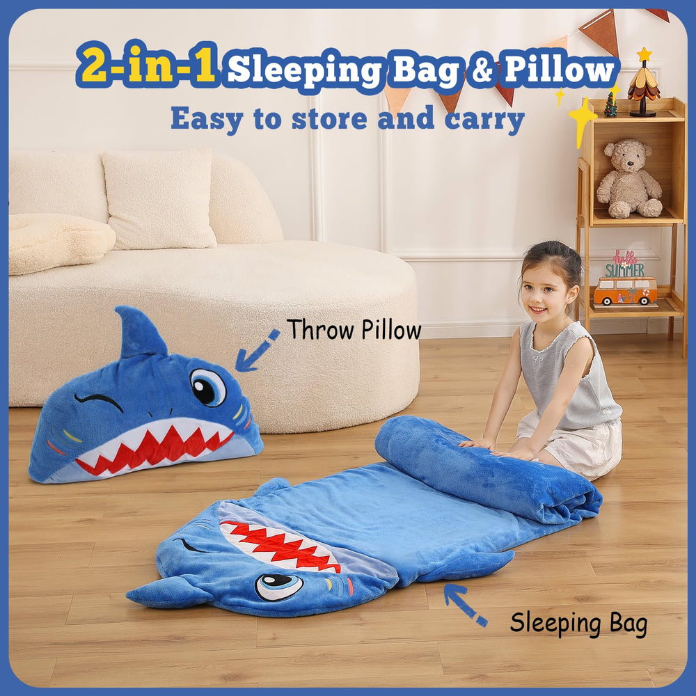 Kyerlish plush toddler pillow in shark shape for play and support.