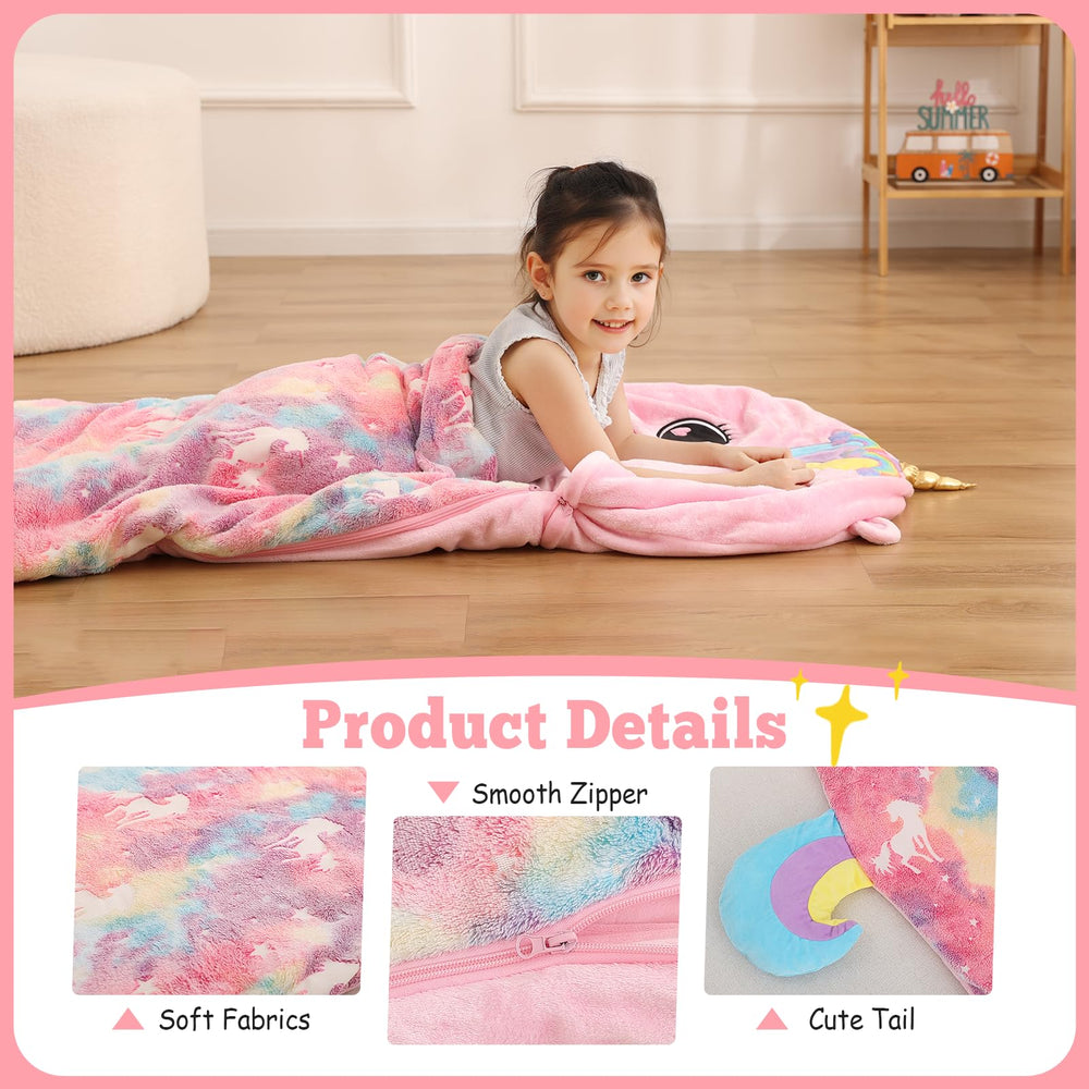 Kyerlish unicorn sleeping bag transforms into soft pillow.