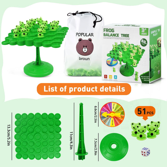 Kykake Frog Balance Game pieces laid out for quick setup and two-player challenge