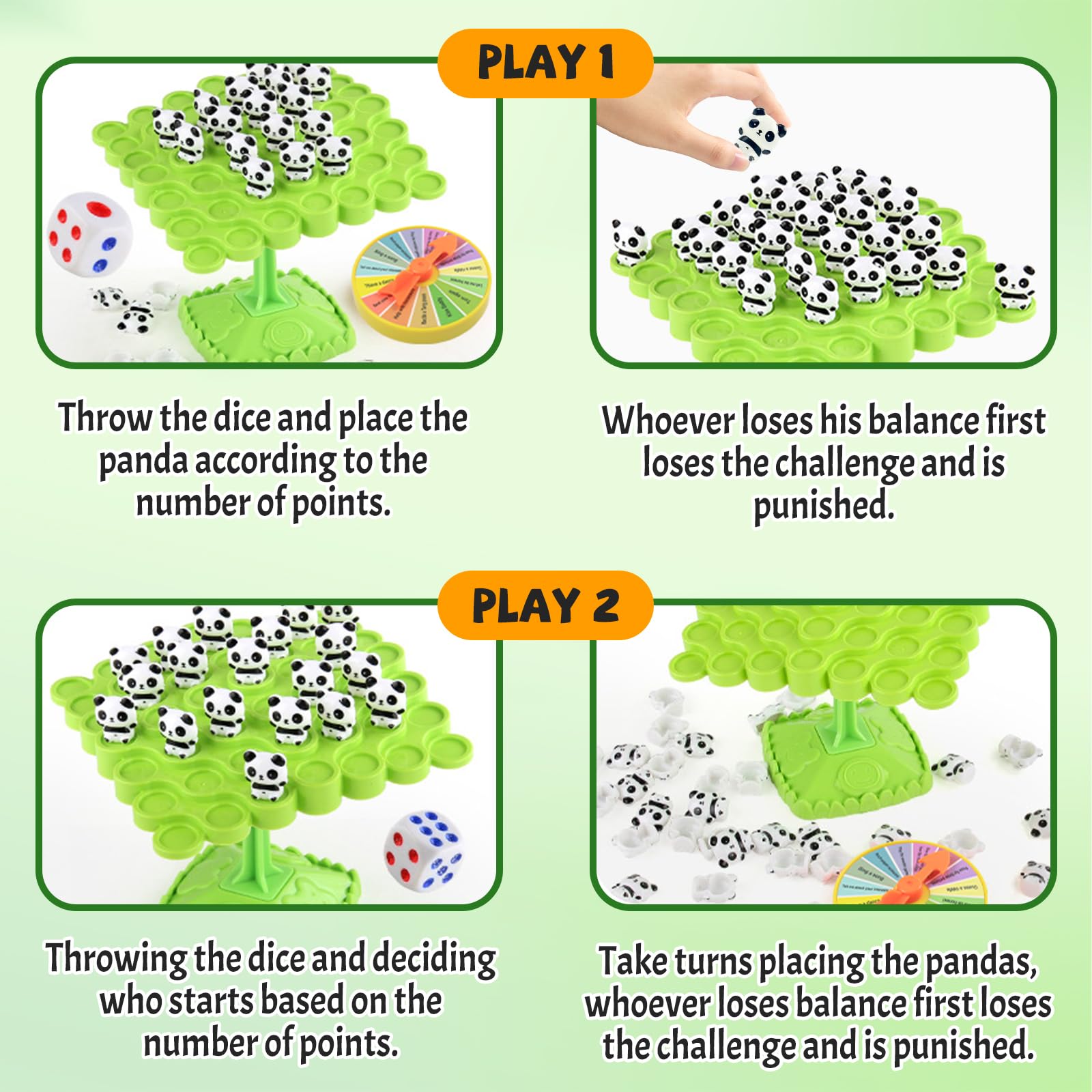 kykake Panda Balance Game Dice and Wheel in action for challenge