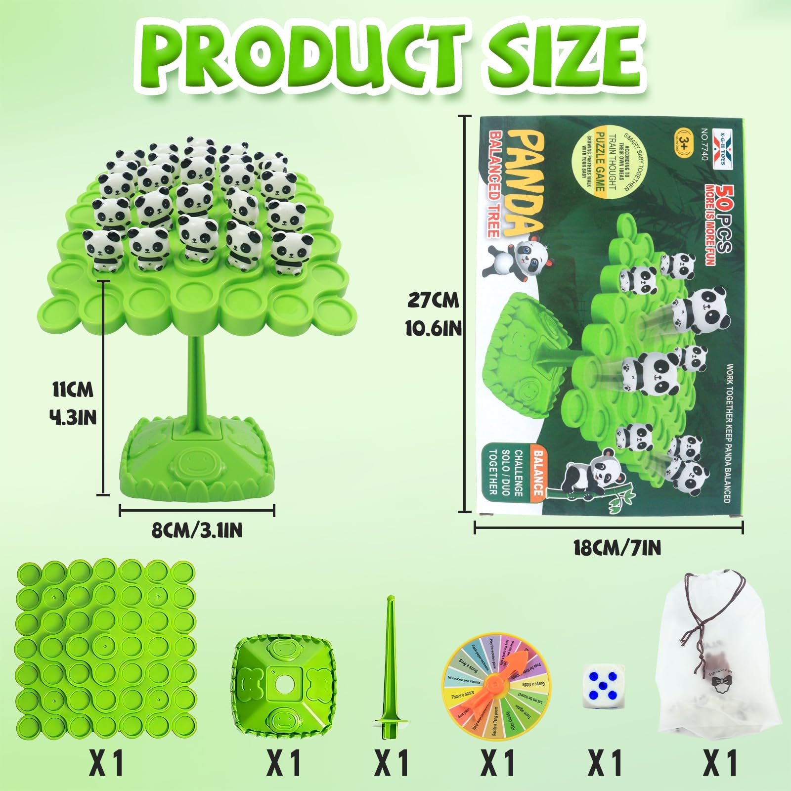 kykake Panda Balance Game Components spread showing 50 frogs and base