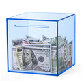 Kypeeka blue acrylic piggy bank front view showing clear savings visualization for motivation