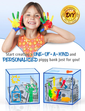 Kypeeka blue acrylic piggy bank with pattern sticker adds playful inspiration