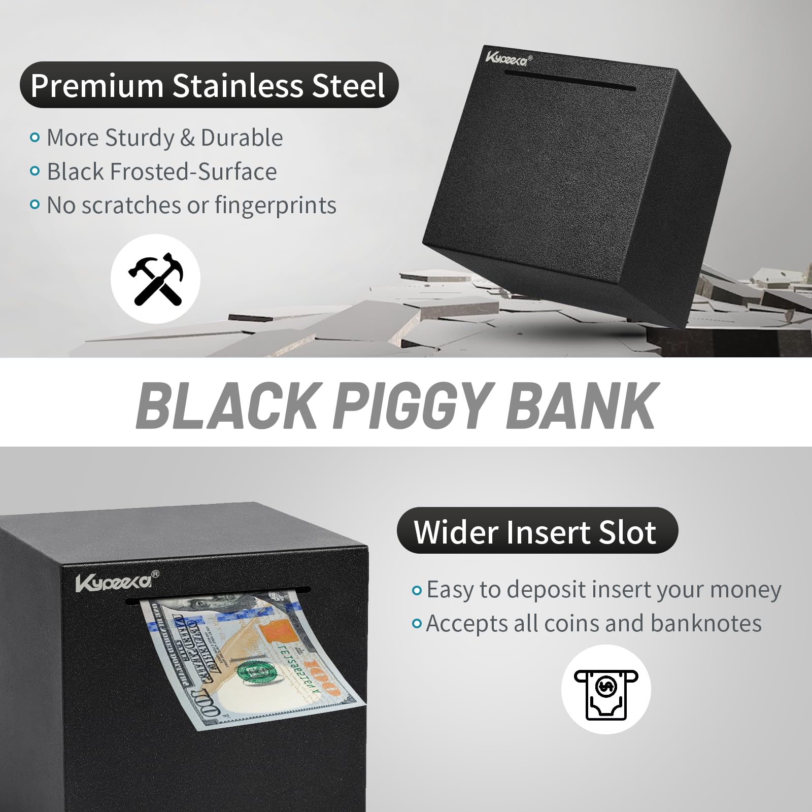 Kypeeka piggy bank being broken open with hammer to access savings