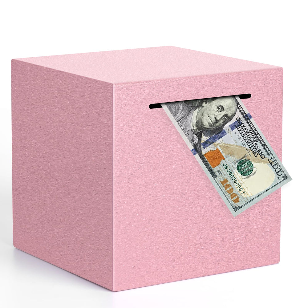 Kypeeka pink 5.9-inch piggy bank with frosted finish keeps savings safe and stylish.