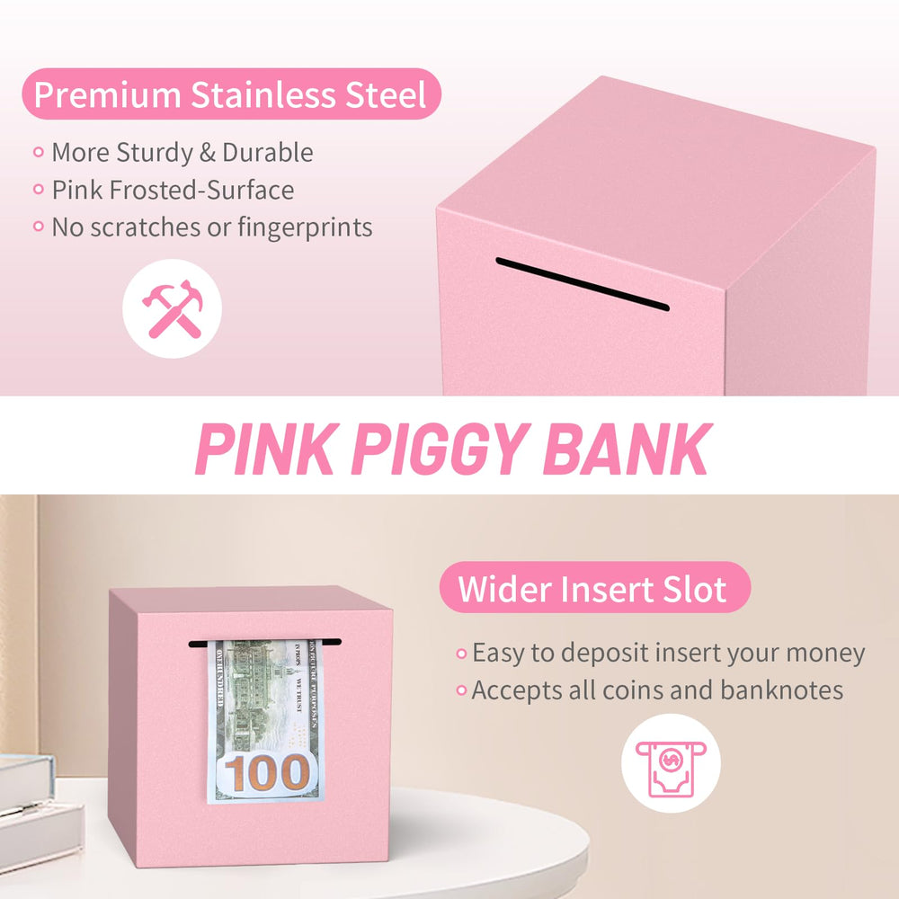 Kypeeka pink piggy bank in three sizes supports inclusive saving goals.