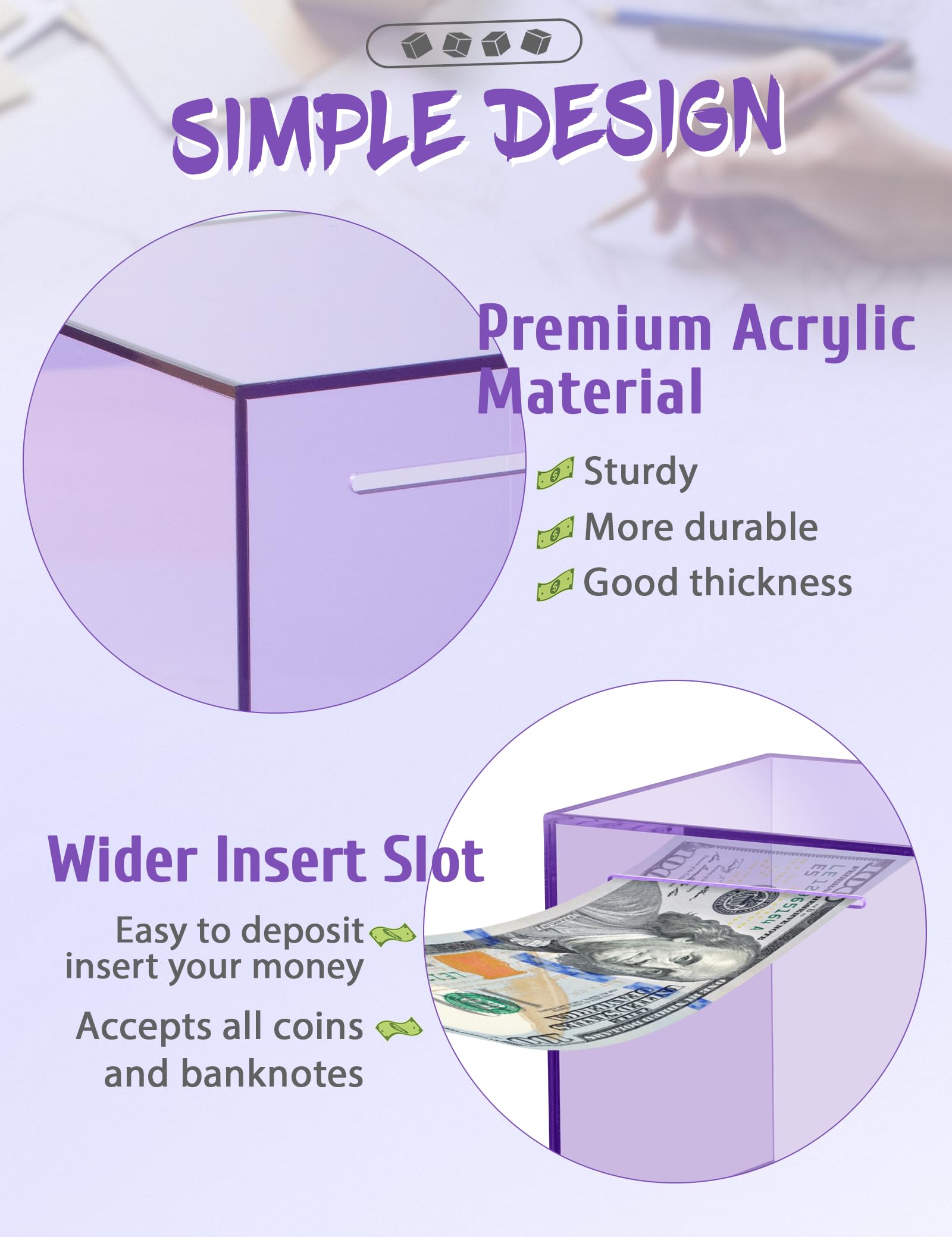 Kypeeka purple piggy bank shown in three sizes pack for all ages