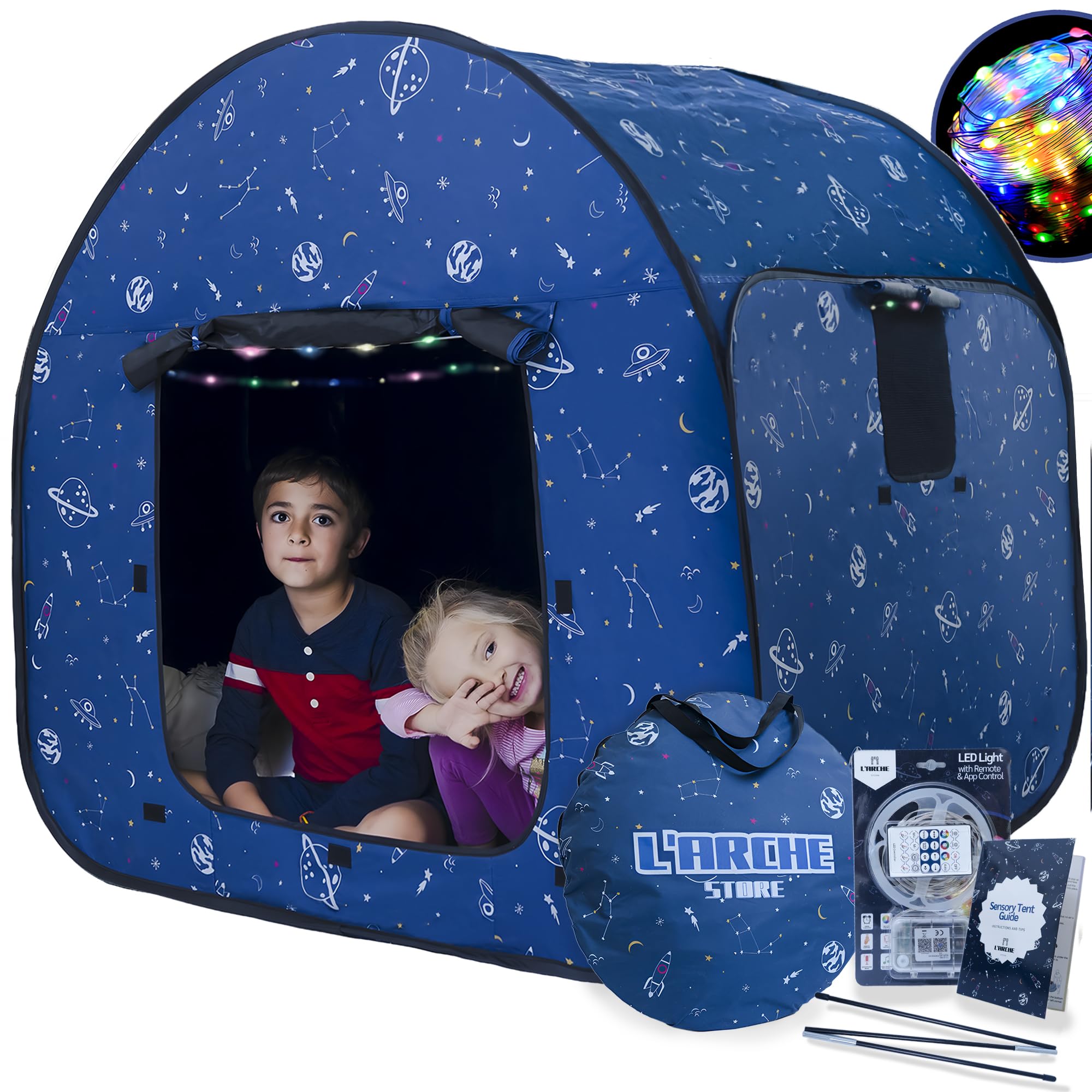 L'Arche Sensory Tent with LED lights in space theme for calming indoors