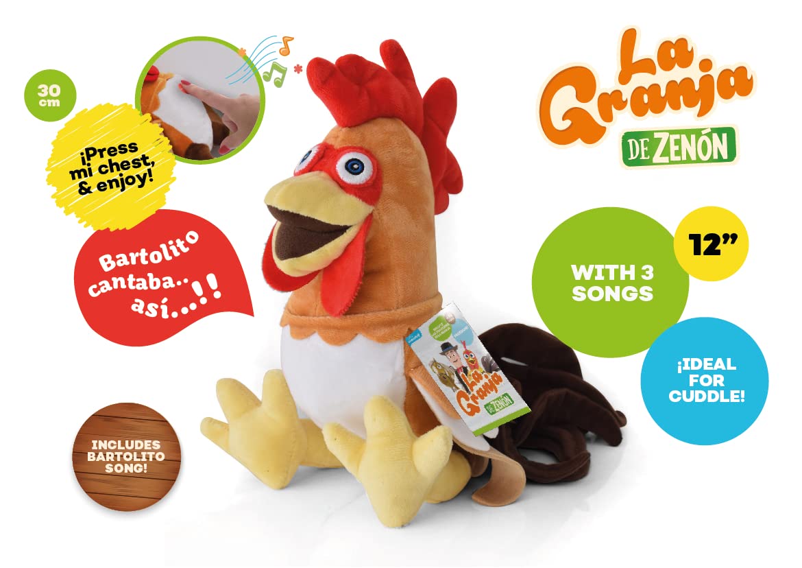 Chest-press action activates farm songs for interactive learning.