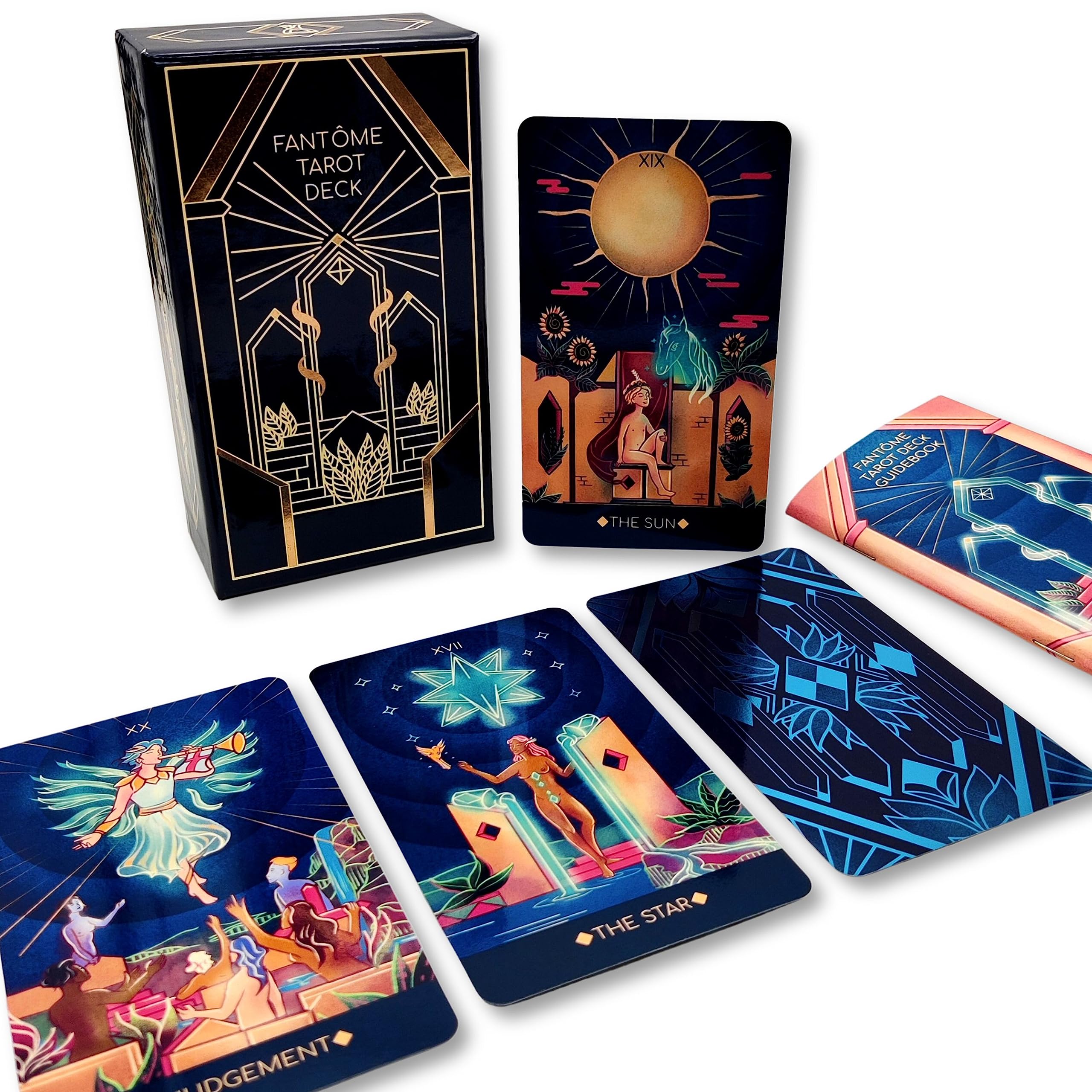 La Muci Fantome tarot deck with blue foil accents for a refined look.