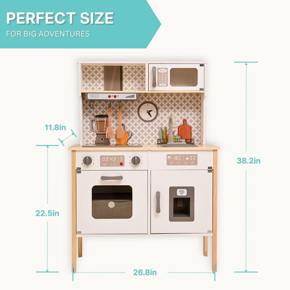 La Premura wooden play kitchen storage to keep play area tidy