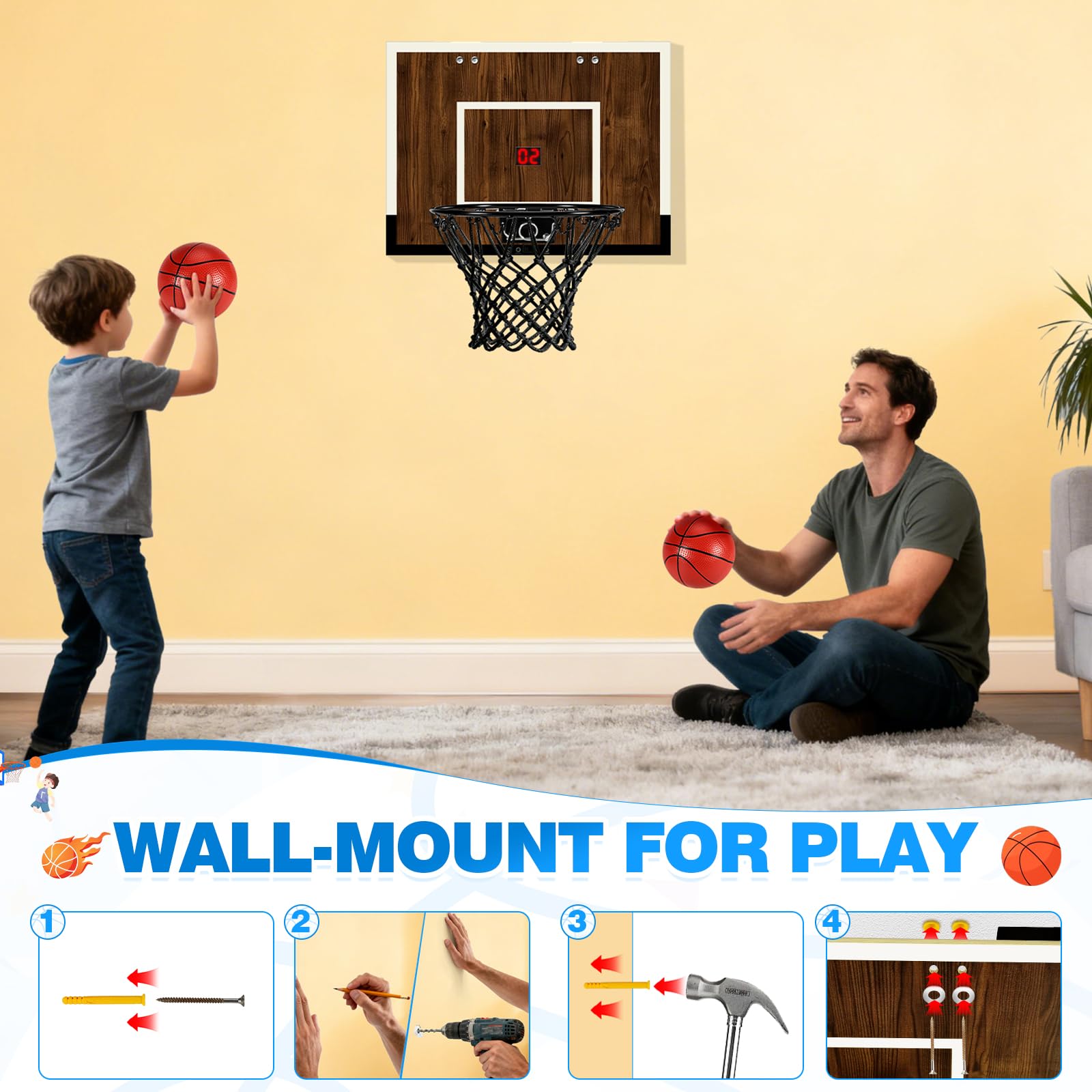 Laapee mini hoop set includes three balls and air pump for instant setup