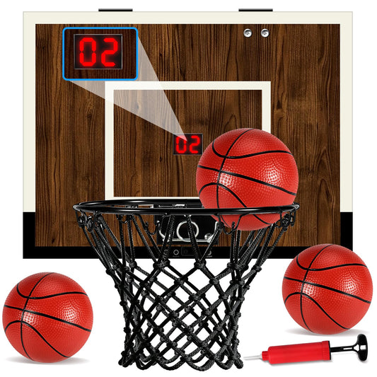 Laapee Indoor Basketball Hoop Mini Set in dark wood over-the-door design for space-saving fun