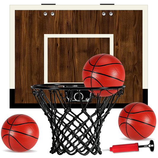 Laapee mini hoop on wall with dark wood backboard for stylish small-space play