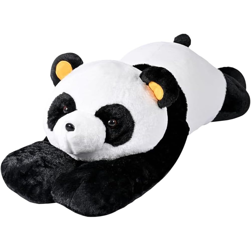 Labauxite panda bear pillow offers reading comfort while seated on a sofa