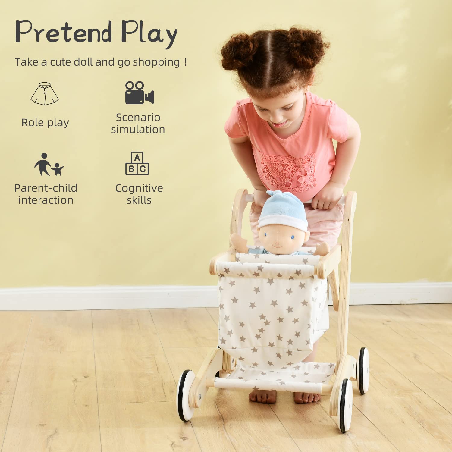 Labebe Baby Push Walker side view with smooth rolling wheels