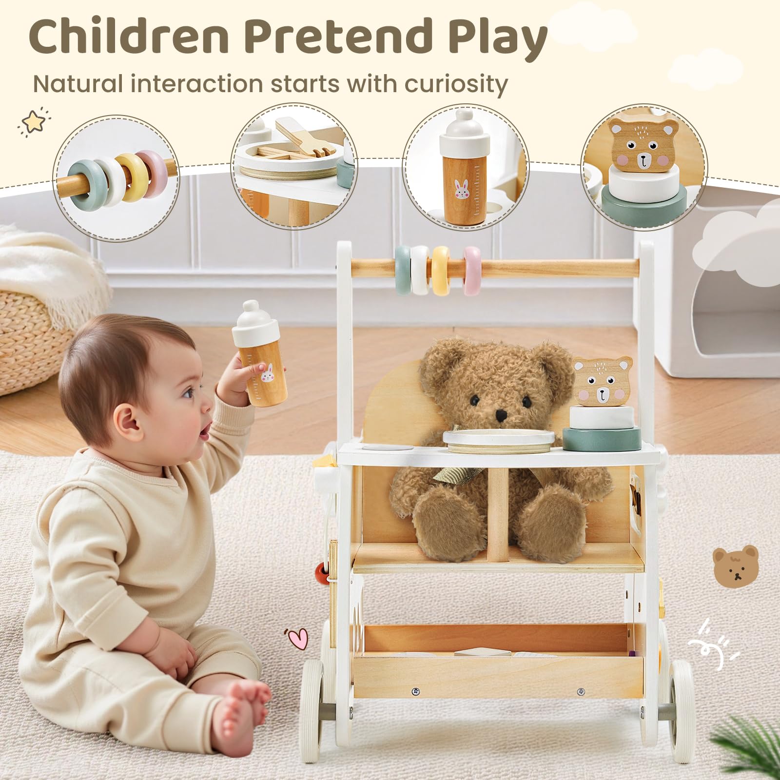 Labebe quiet-rolling wheels protect floors while toddlers push confidently.