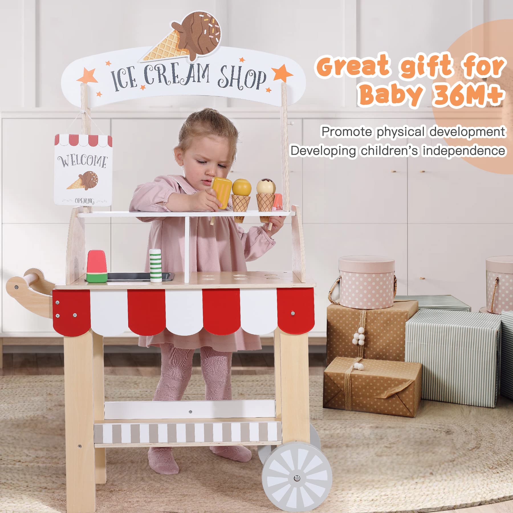Labebe wooden wheels and handle enable easy pushing around the room.