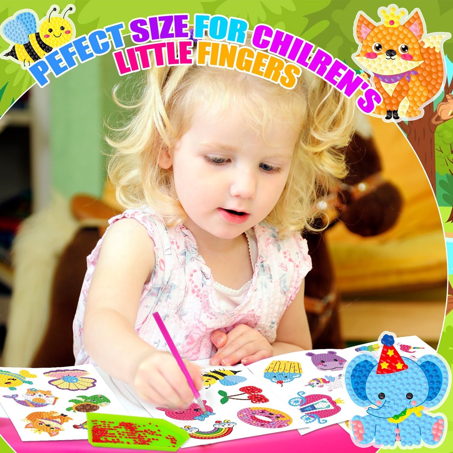 Labeol Diamond Art Kit child crafting with bright gems during activity