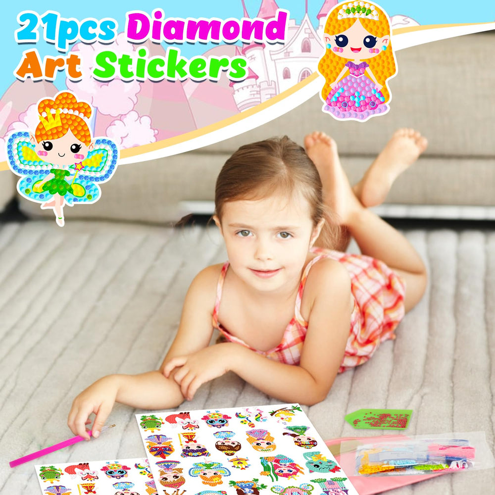 Labeol princess kit with child happily displaying finished artwork.