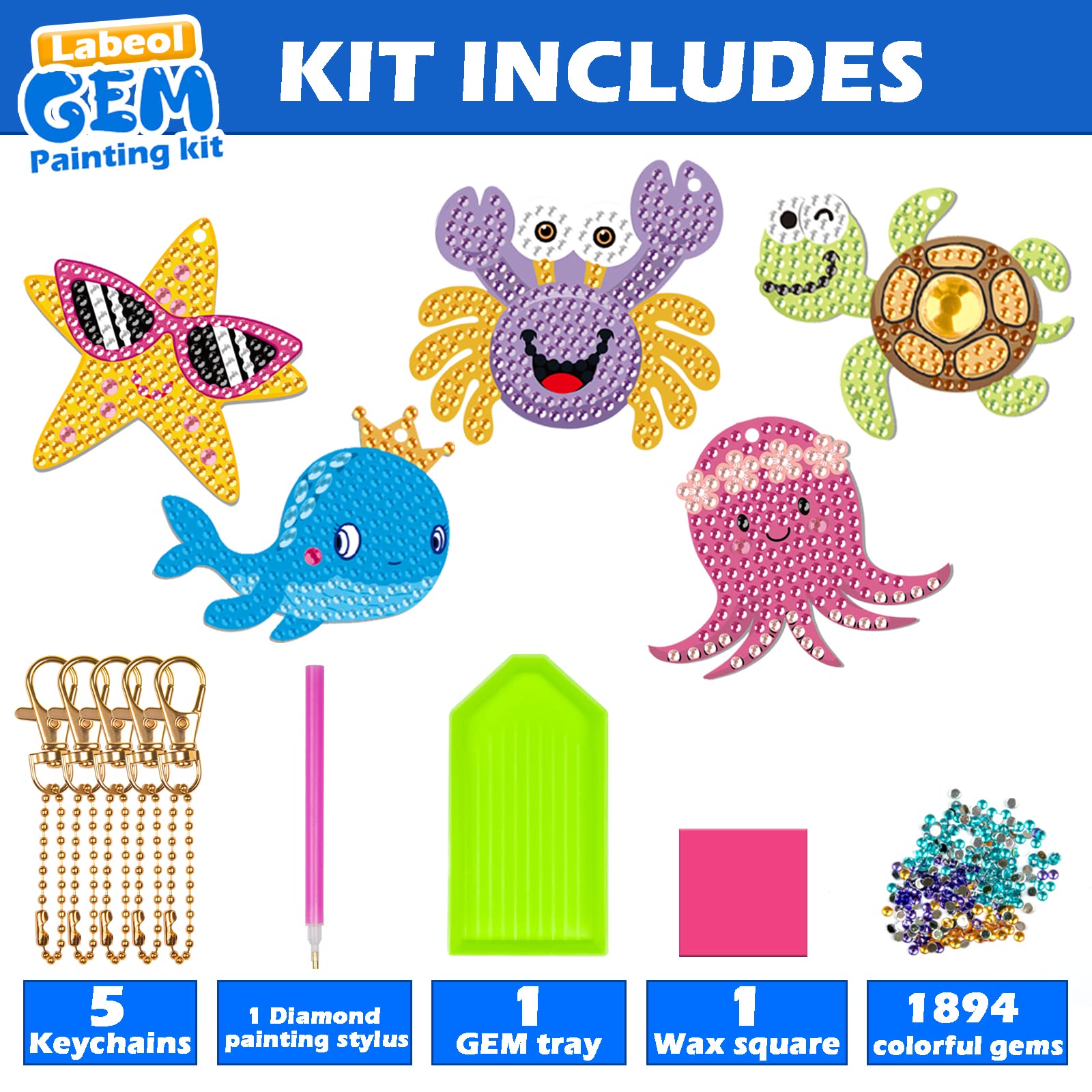 Labeol gem art kit giraffe keychain, playful learning on the go.