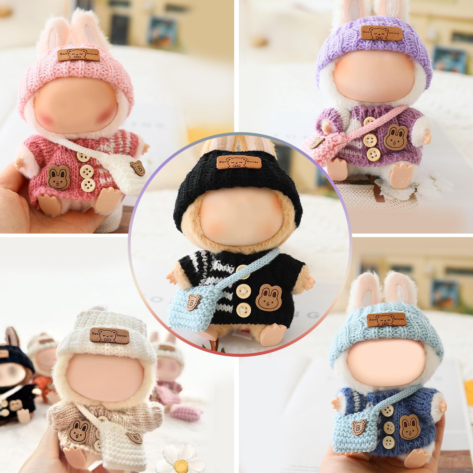LABUBU 17cm doll bunny sweater stitching detail for display