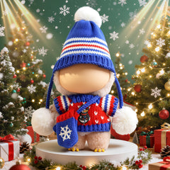 LABUBU blue Christmas hat enhances the doll's holiday look and tactile play.