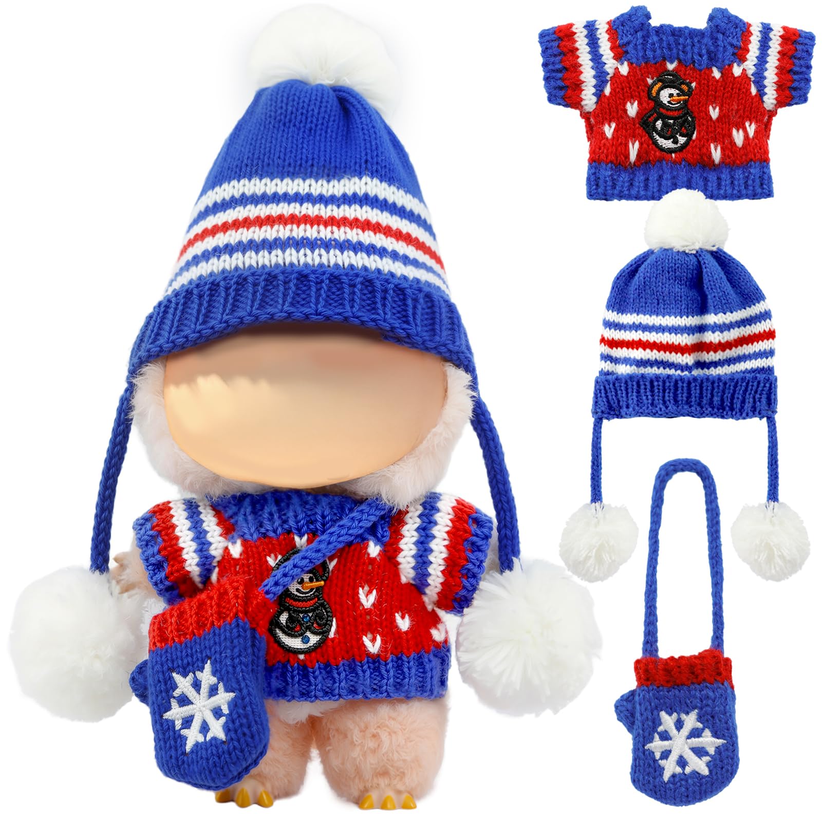 LABUBU 17cm doll in blue Christmas sweater for festive display and play.