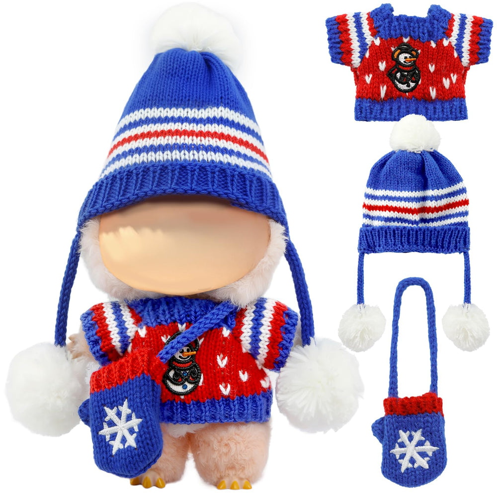 LABUBU 17cm doll in blue Christmas sweater for festive display and play.