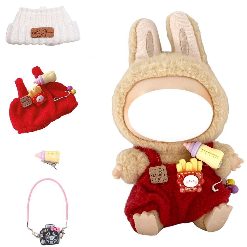 LABUBU 17cm doll clothes set showcases crochet craftsmanship for easy dress-up.