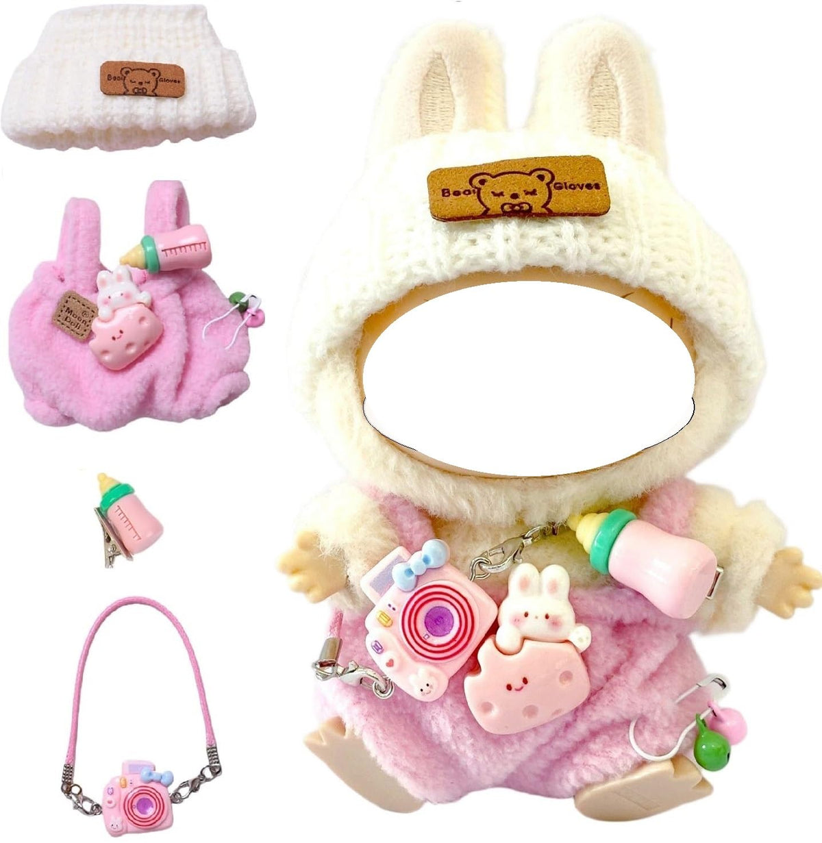 Labubu 17cm doll dress and bow tie set with crochet finish for durable play