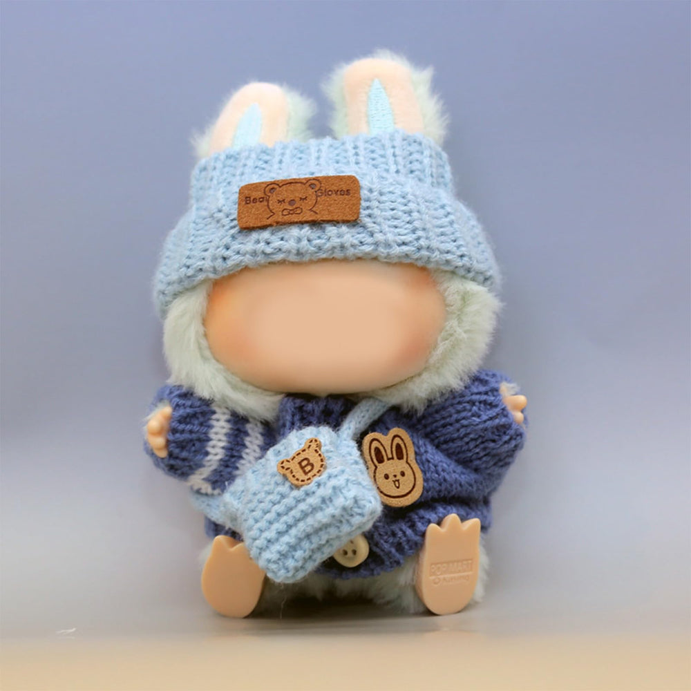 LABUBU 17cm doll wearing the complete blue outfit