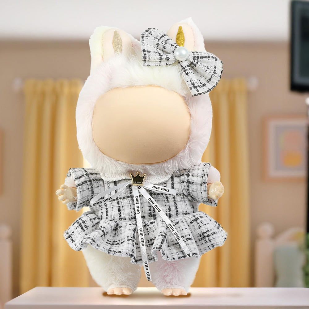 LABUBU 17cm plaid tweed dress white enhances elegant display and pretend play