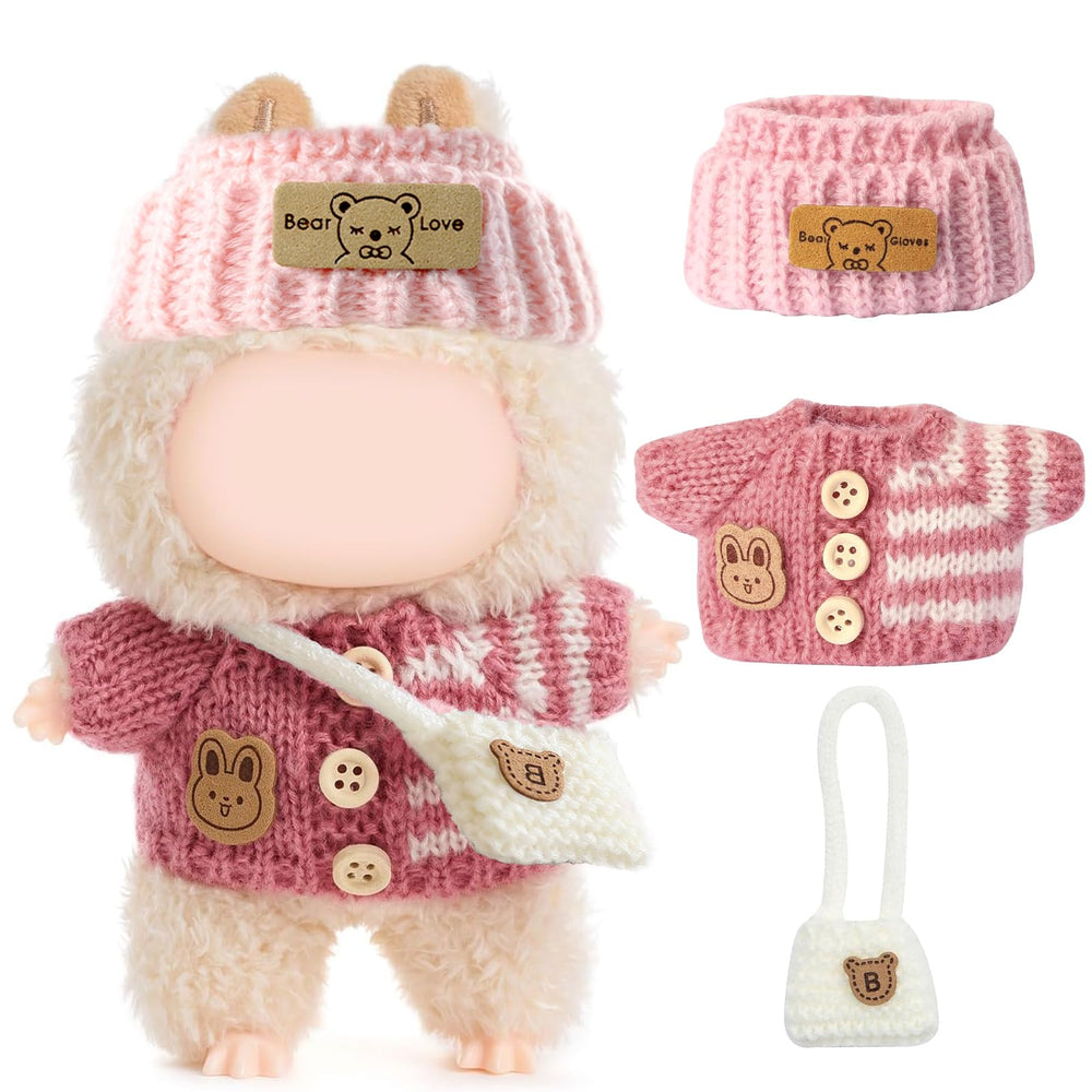 Labubu bunny sweater pink on 17cm doll for cozy playtime.